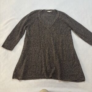 Eileen Fisher Sweater Size M Petite Brown 100% Linen V-Neck Long Sleeve